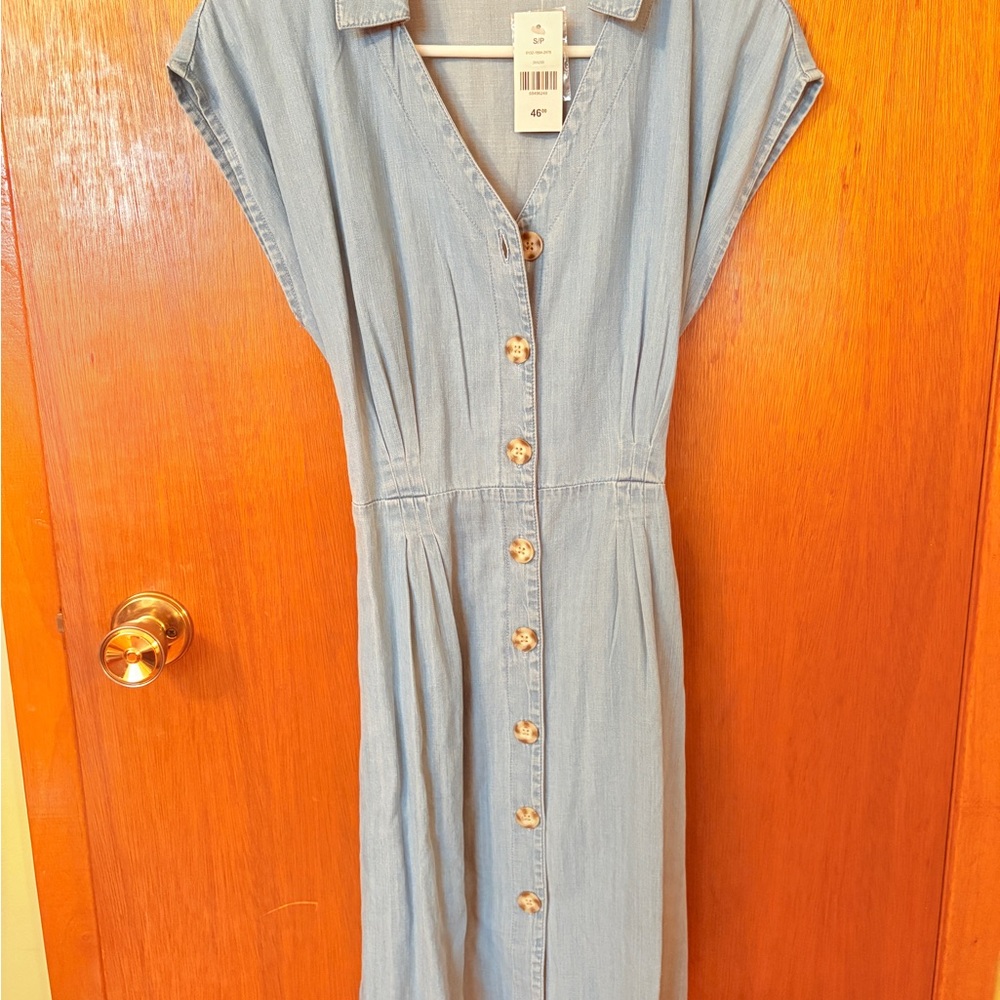 Suzy Shier Blue Midi Sundress with Notched Collar